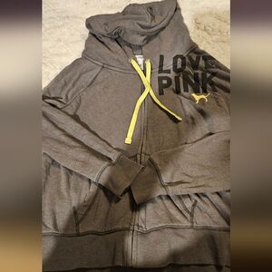 PINK Victoria's Secret Gray Hoodie with Yellow Accents
